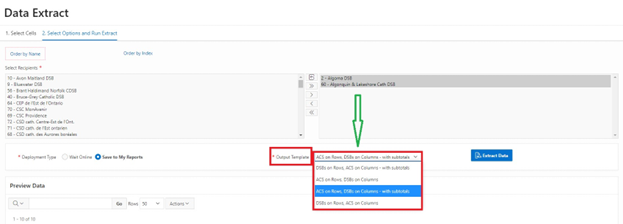 Selecting Output Template